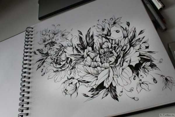 Пионы гелевой ручкой