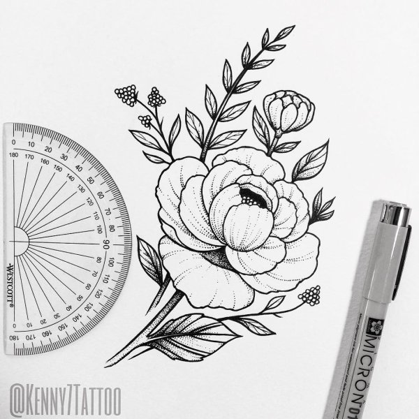 Цветы лайнворк эскиз