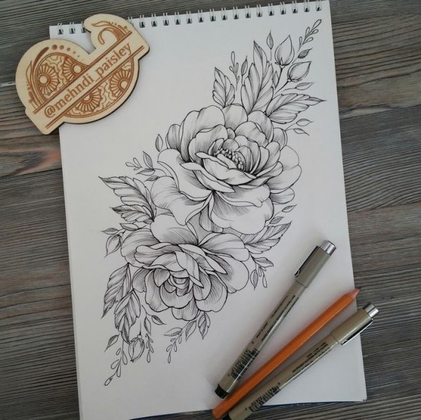 Один пион тату эскиз