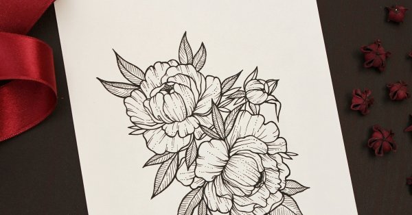 Цветы черной ручкой