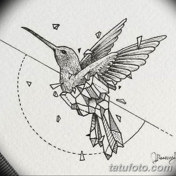 Тату Колибри в геометрических фигурах эскизах