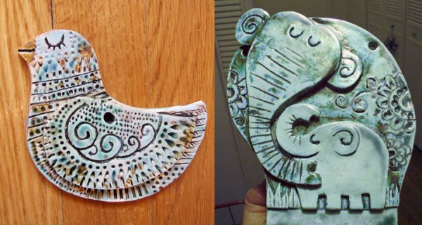 Рельеф птица из глины