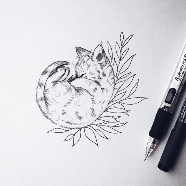 Кот тату эскиз