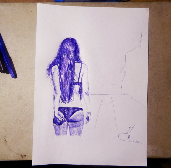 Рисунки ручкой девушки сзади