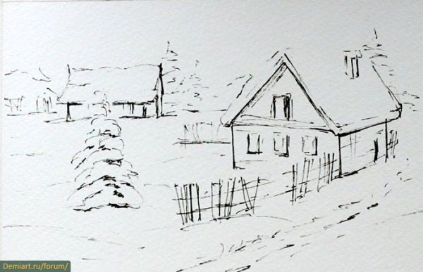 Зимний пейзаж набросок