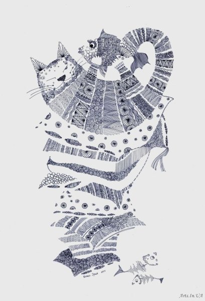 Кошка гелевой ручкой