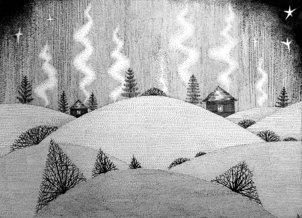 Зимний пейзаж в графике