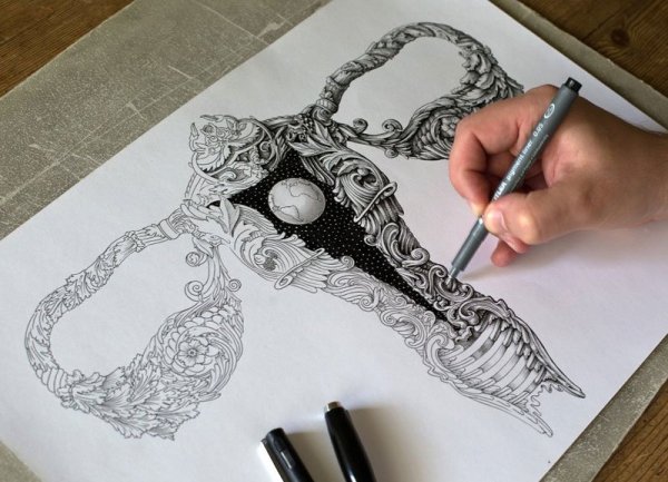 Рисунки Графика гелевой ручкой