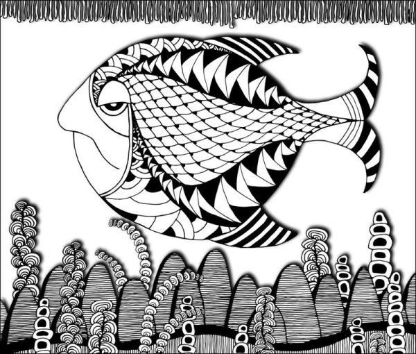 Техника Зентангл рыбка
