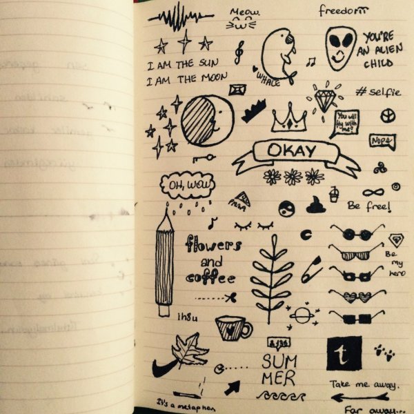 Маленькие зарисовки в тетради надписи