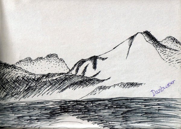 Пейзаж черной ручкой легкий