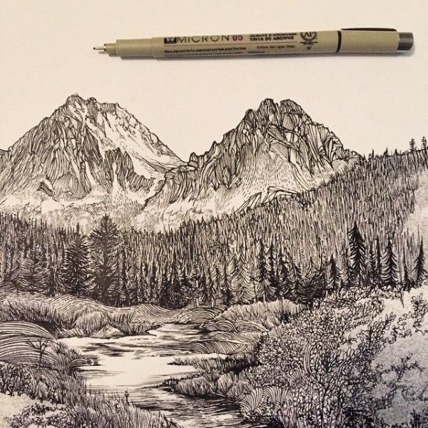 Горы черной ручкой