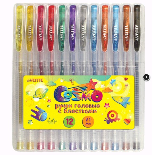 Набор ручек гел."DEVENTE.Cosmo glitter" 12 цв.,блестки 1мм