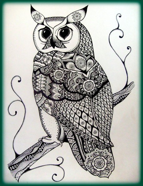 Сова гелевой ручкой