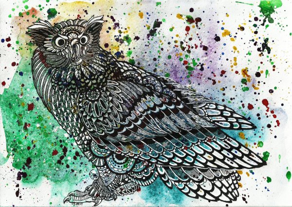 Сова гелевой ручкой