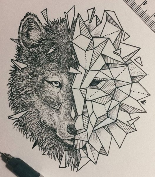 Волк гелевой ручкой