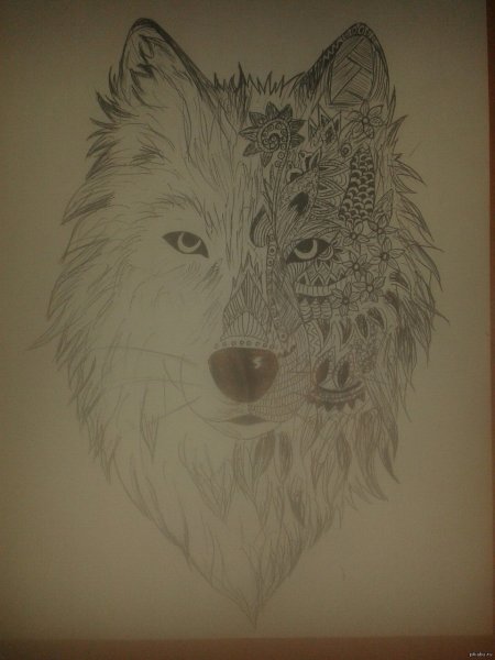 Волк черной гелевой ручкой