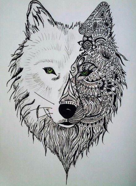 Эскиз тату волк дотворк