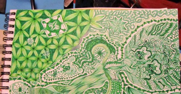 Рисунки зелёной гелевой ручкой