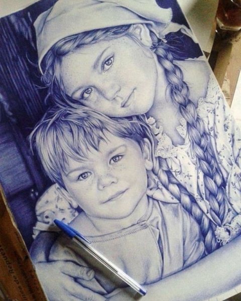 Нарисовать шариковой ручкой