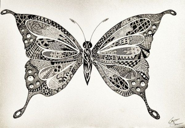 Бабочка черной гелевой ручкой