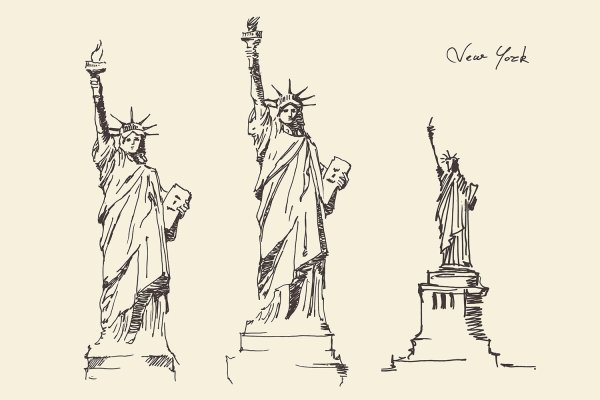 Этапы рисования статуи свободы