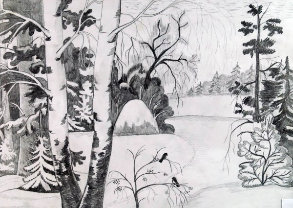 Зимний пейзаж в графике