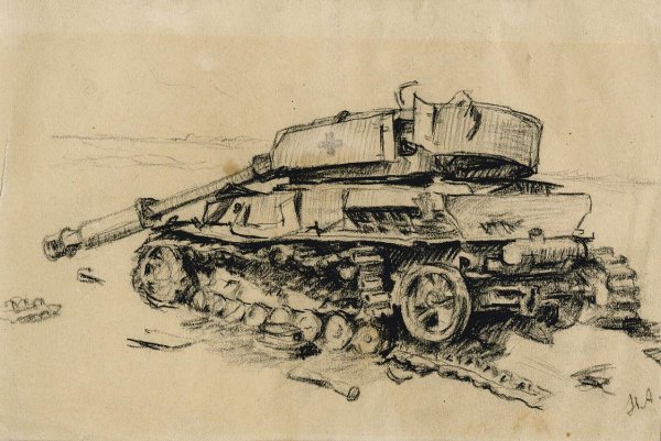 Подбитый танк карандашом