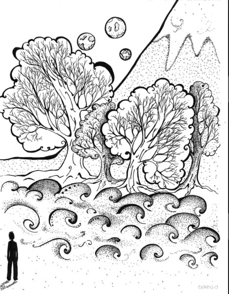 Пейзаж в графике линером