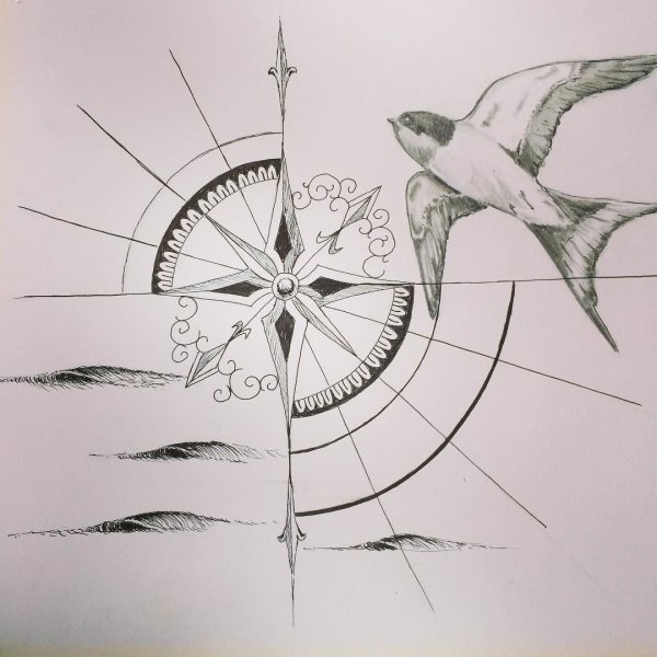 Нарисовать компас карандашом