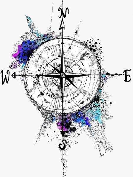 Тату компас эскиз в эскизном стиле