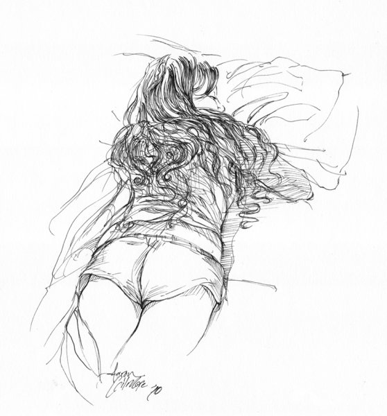 Девушка лежит эскиз