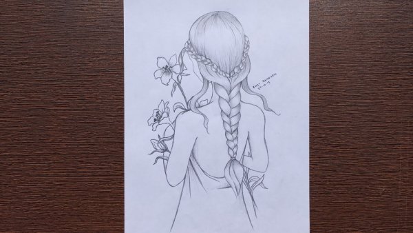 Девушка с косичкой со спины рисунок