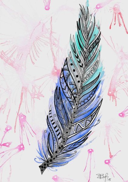 Перья Зентангл акварель