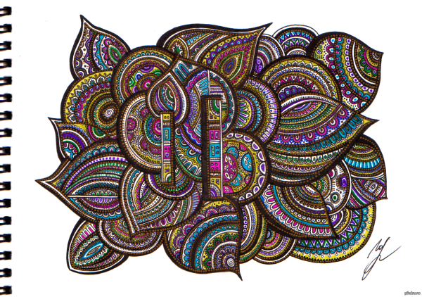 Дудлинг цветными ручками