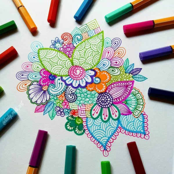 Узоры цветными гелевыми ручками