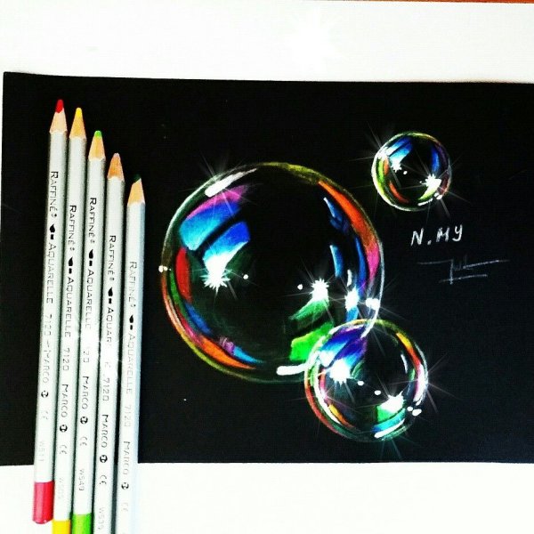 Мыльные пузыри цветными карандашами