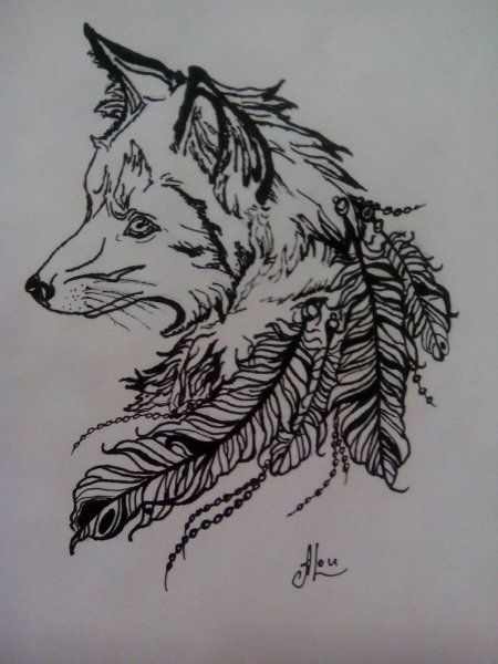 Волк черной ручкой