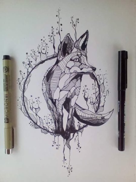 Лиса гелевой ручкой