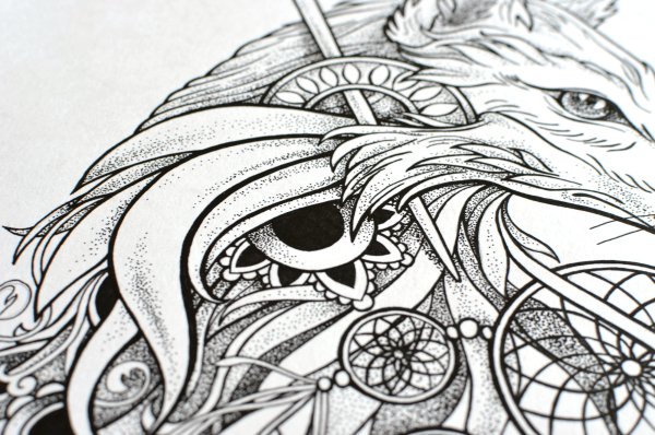 Эскиз тату лиса и Ловец снов