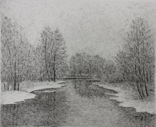 Весенний пейзаж гелевой ручкой