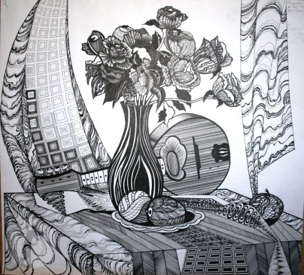 Декоративный натюрморт тушью