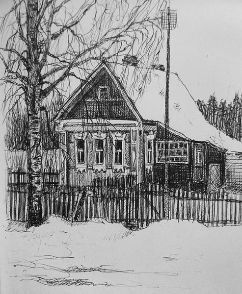 Деревенский пейзаж Графика