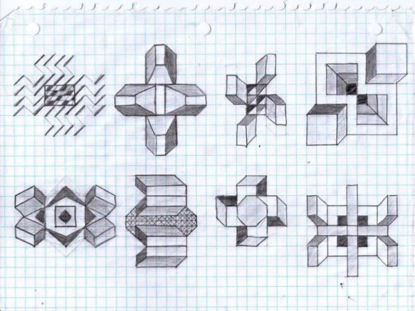 Рисование объемных фигур по клеточкам