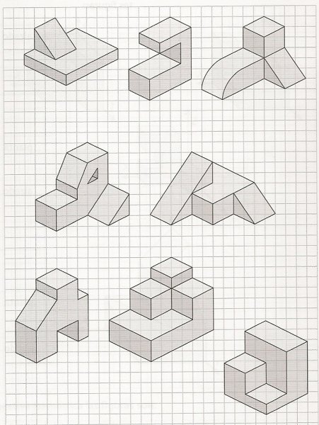 Объемные фигуры по клеточкам