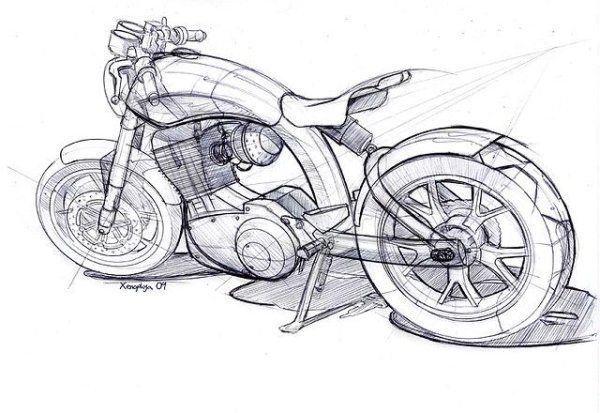 Скетч мотоцикла сбоку