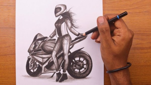 Мотоцикл рисунок ручкой