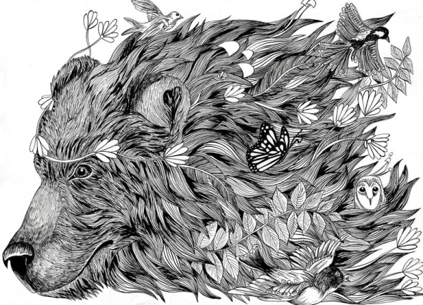 Тату медведь гравюра