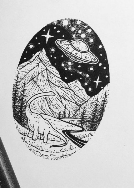 Космос черной гелевой ручкой