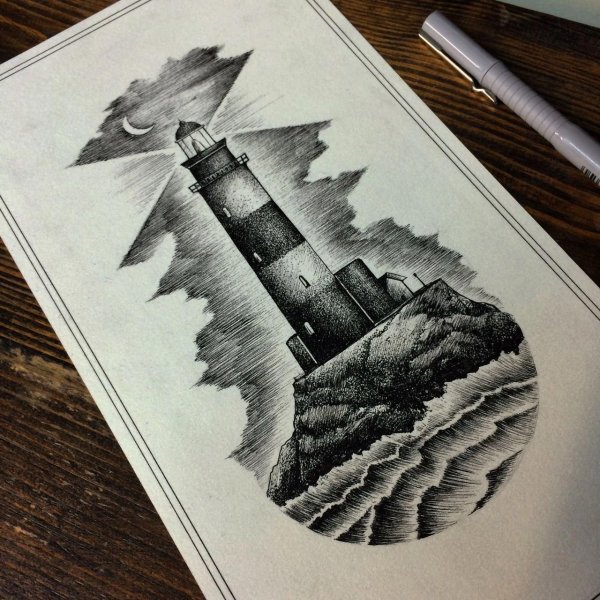 Эскиз тату дотворк Маяк